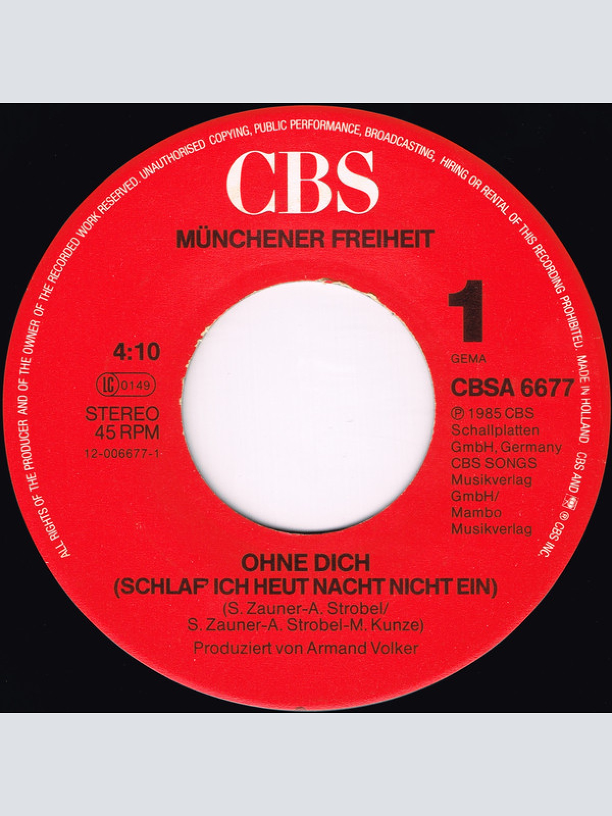 Vinyl / Münchener Freiheit - Ohne Dich (Schlaf Ich Heut Nacht Nicht Ein)