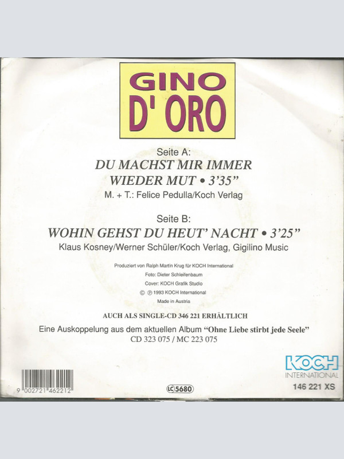 Vinyl / Gino D'Oro - Du Machst Mir Immer Wieder Mut
