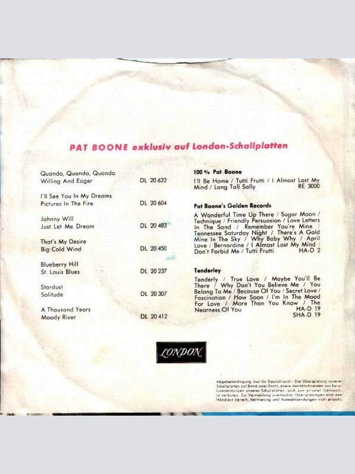 Vinyl / Pat Boone - Speedy Gonzales (Kleiner Gonzales)