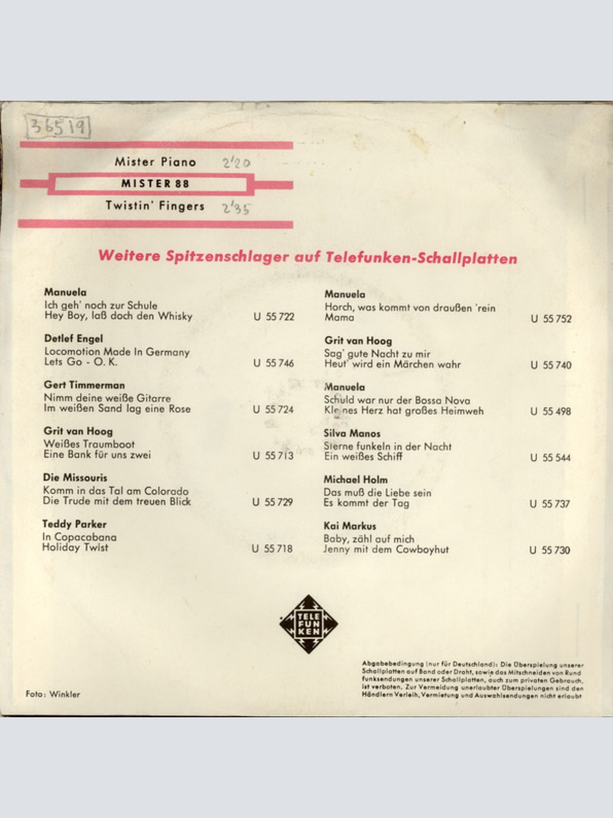 Vinyl / Mister 88 Und Sein Piano - Mister Piano / Twistin' Fingers