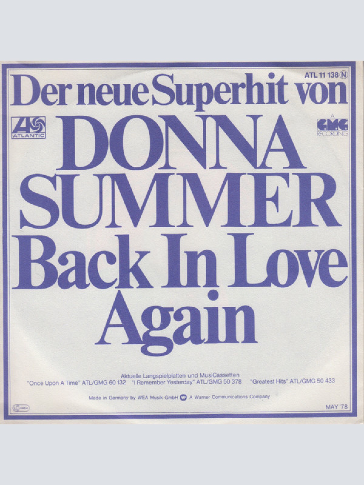 Vinyl / Donna Summer - Back In Love Again