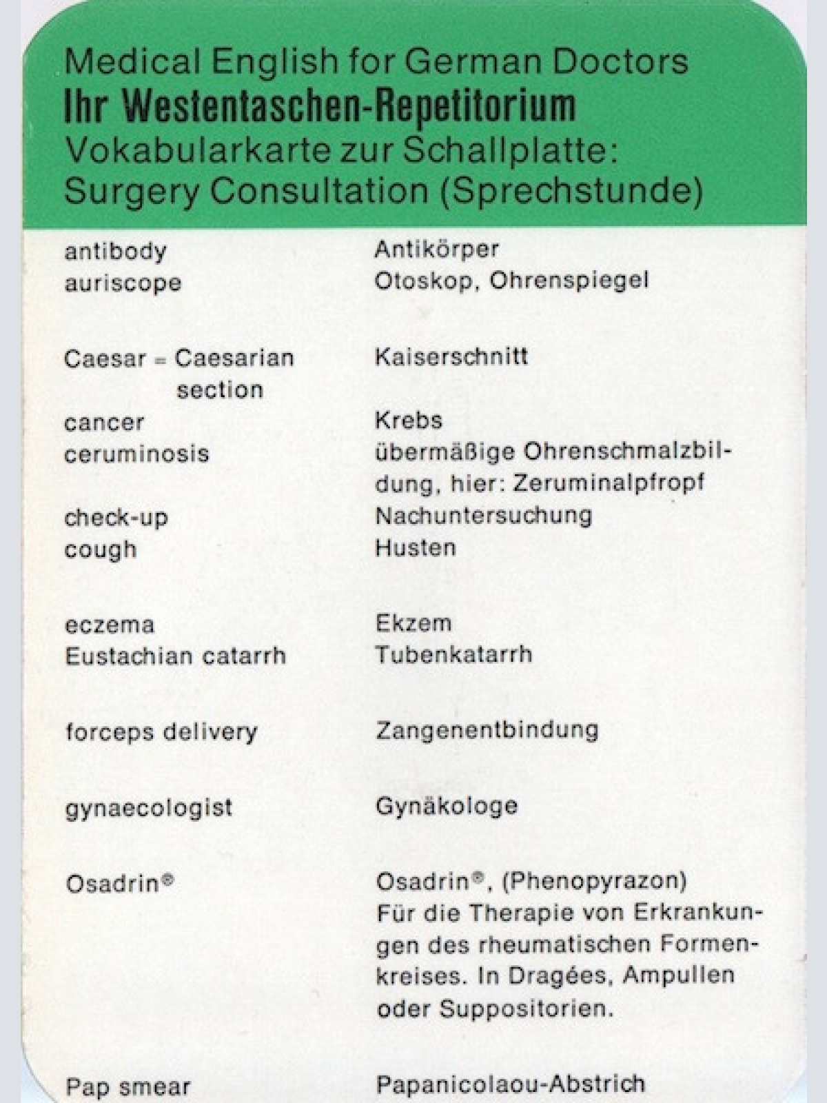 Vinyl / Unknown Artist - Medical English For German Doctors - Surgery Consultation (Sprechstunde)