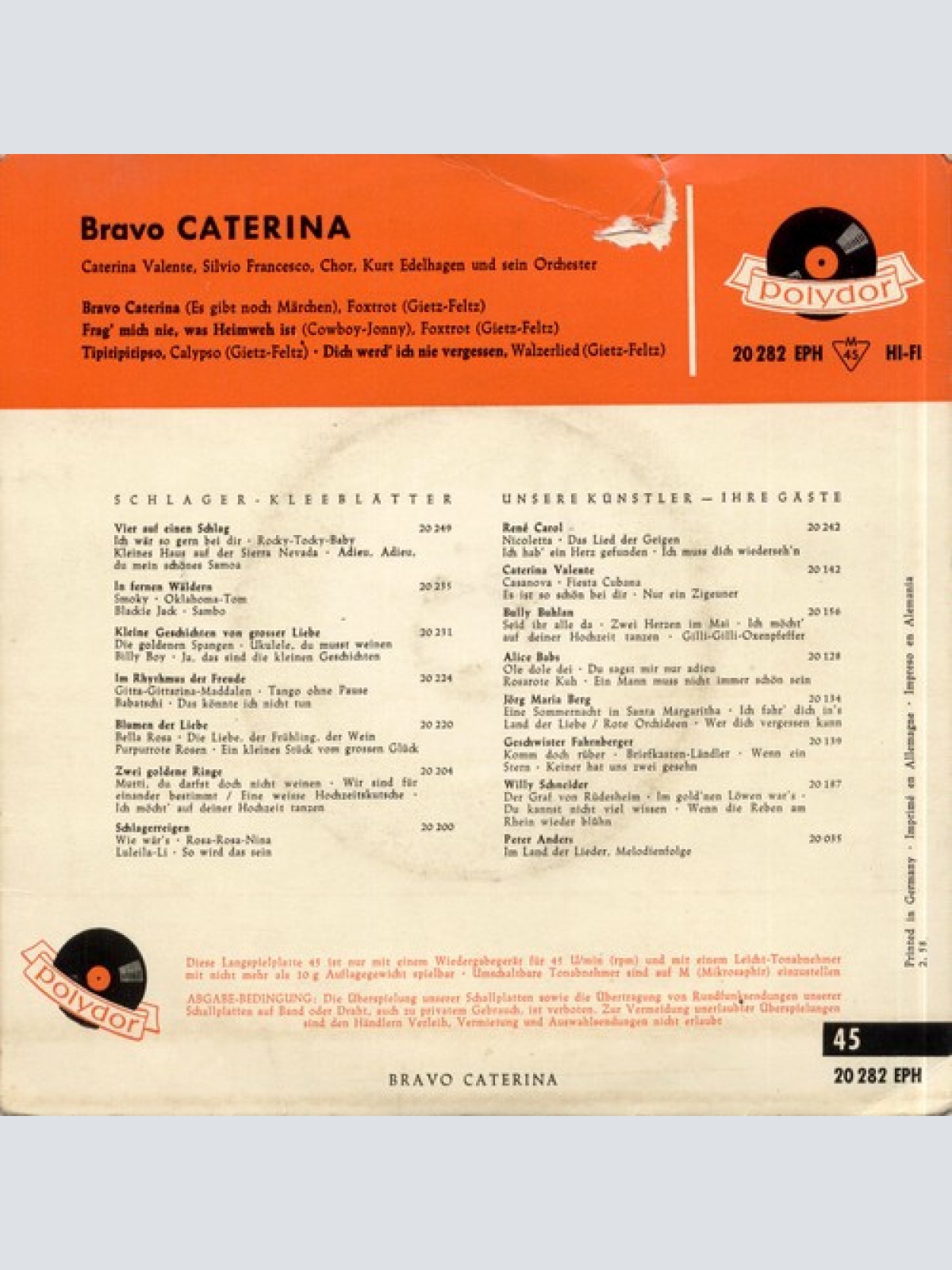 Vinyl / Caterina Valente • Silvio Francesco • Kurt Edelhagen Und Sein Orchester* - Bravo Caterina