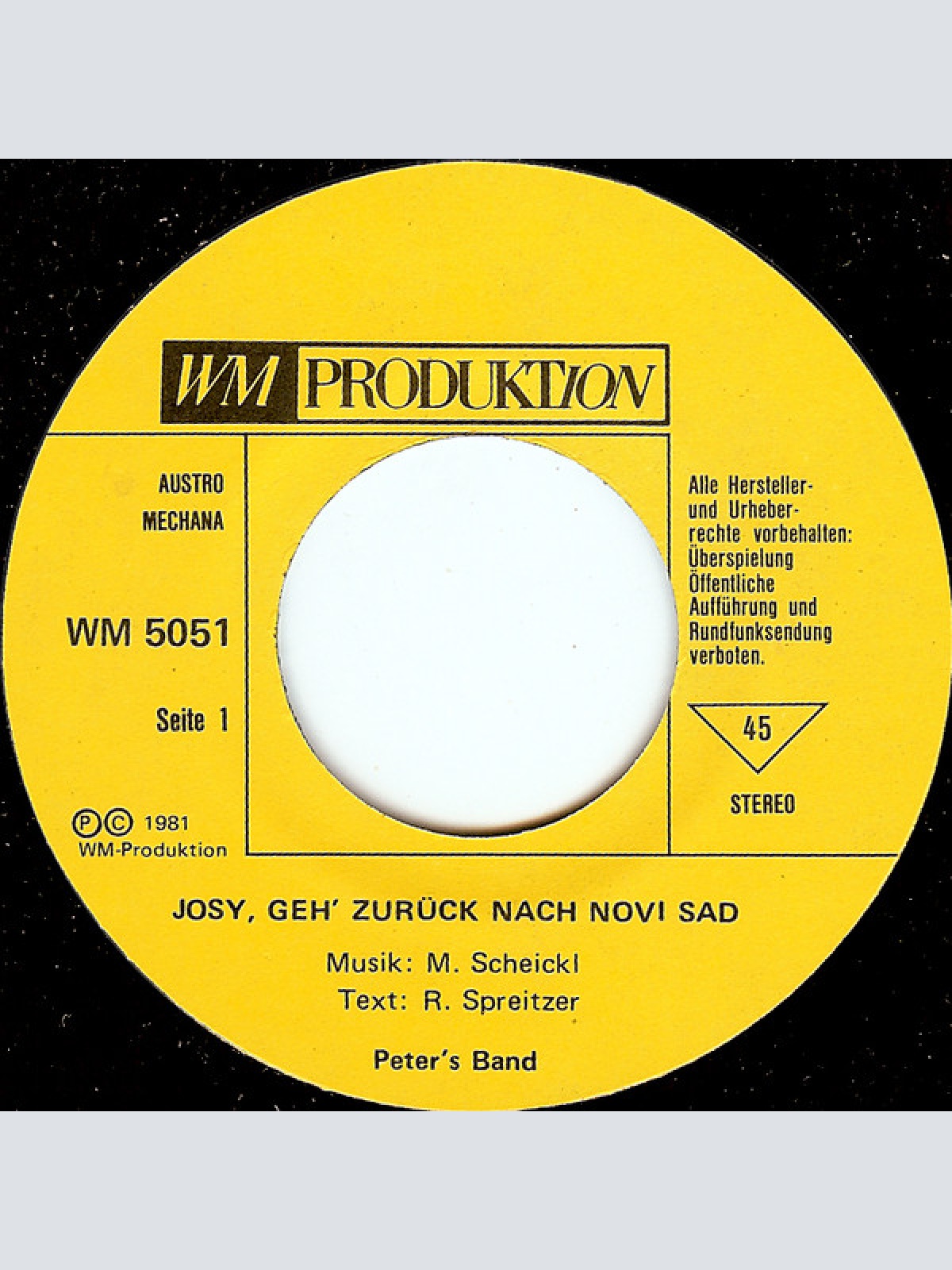 Vinyl / Peter's Band - Josy, Geh' Zurück Nach Novi Sad / Do, Re, Mi, Fa, So Oder So