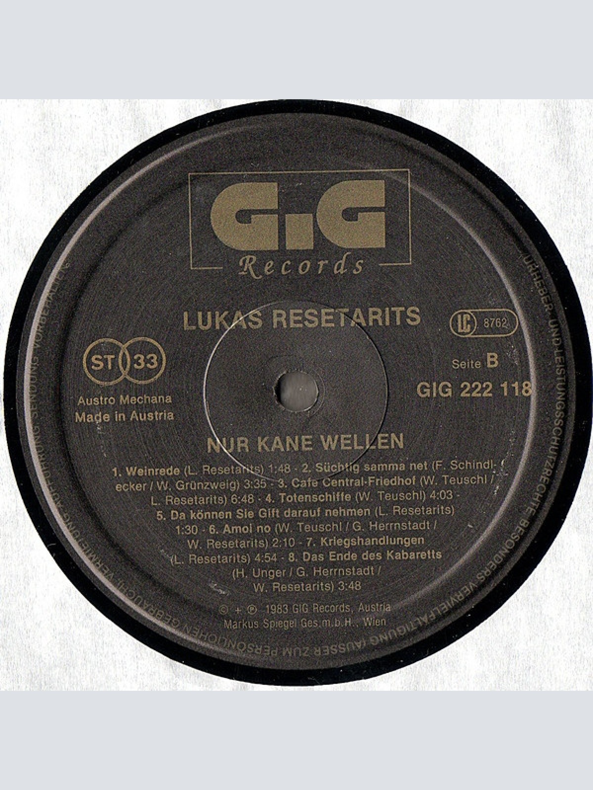 Vinyl / Lukas Resetarits - Nur Kane Wellen
