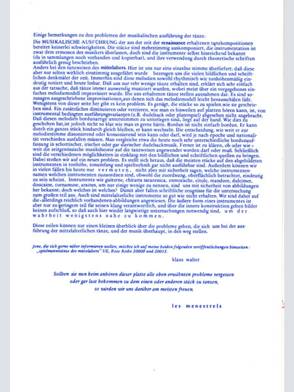 Vinyl / Les Menestrels - Einladung Zum Tanz = Invitation To Dance = Invitation A La Danse = Invito Al Ballo (Tänze Des Mittelalters Und Der Renaissance Auf Originalen Instrumenten = Medieval And Renaissance Dances Played On Original Instruments)