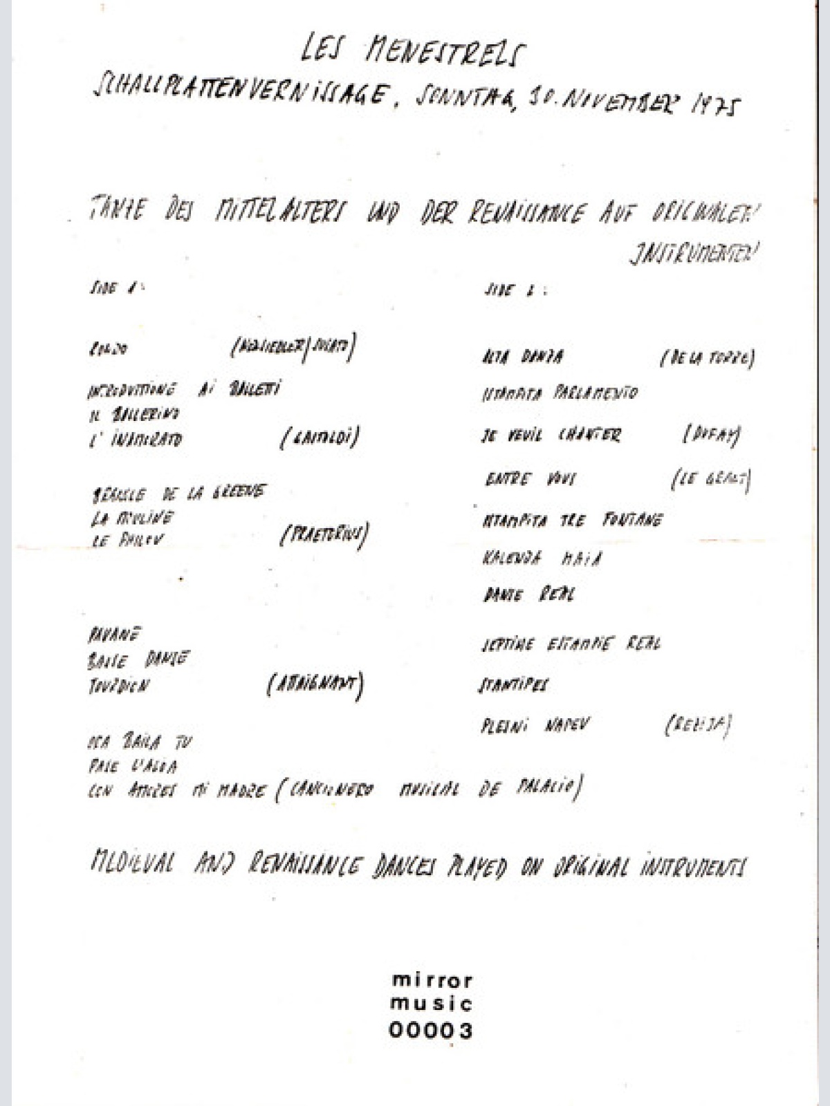 Vinyl / Les Menestrels - Einladung Zum Tanz = Invitation To Dance = Invitation A La Danse = Invito Al Ballo (Tänze Des Mittelalters Und Der Renaissance Auf Originalen Instrumenten = Medieval And Renaissance Dances Played On Original Instruments)