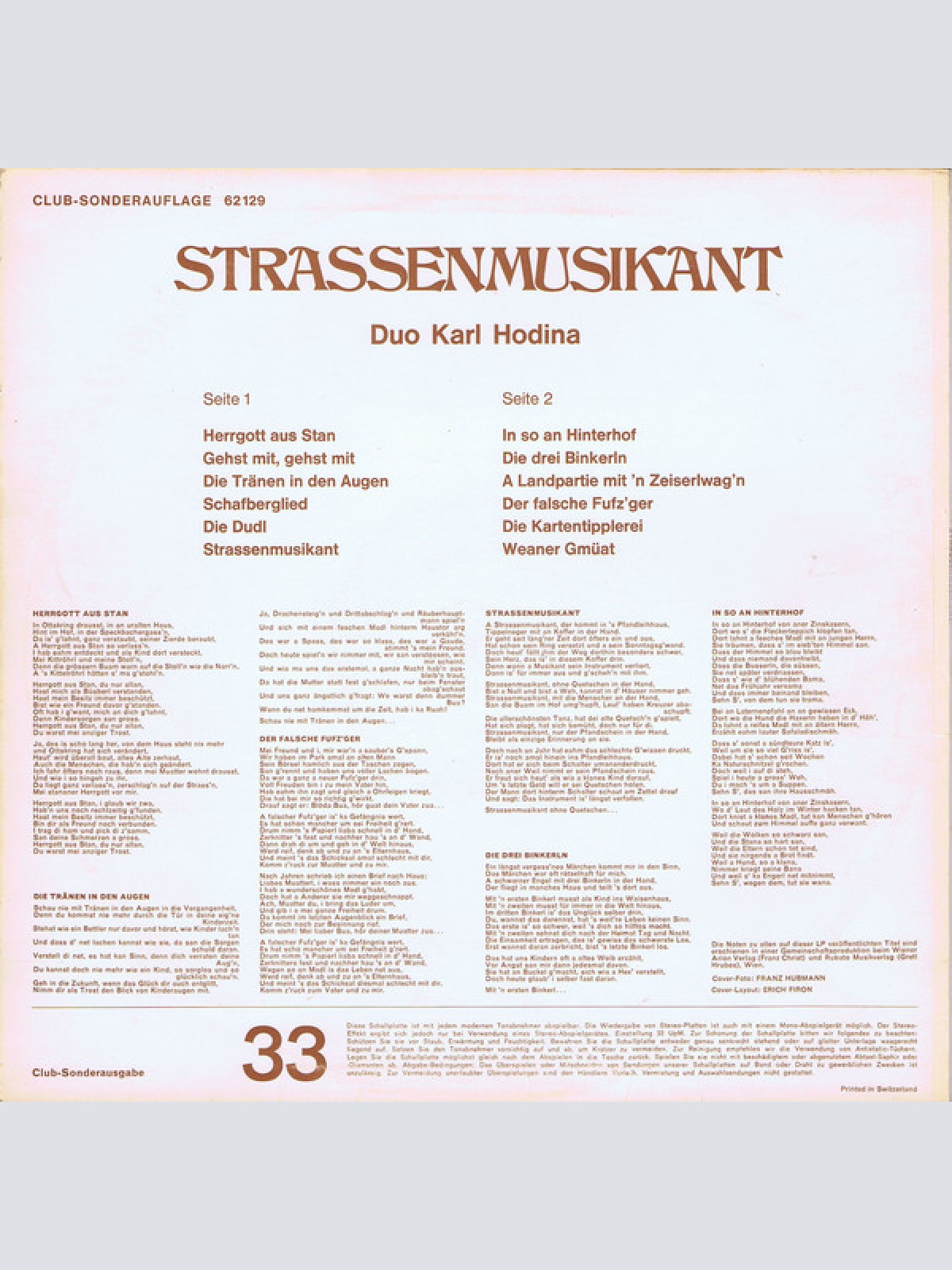Vinyl / Duo Karl Hodina - Strassenmusikant