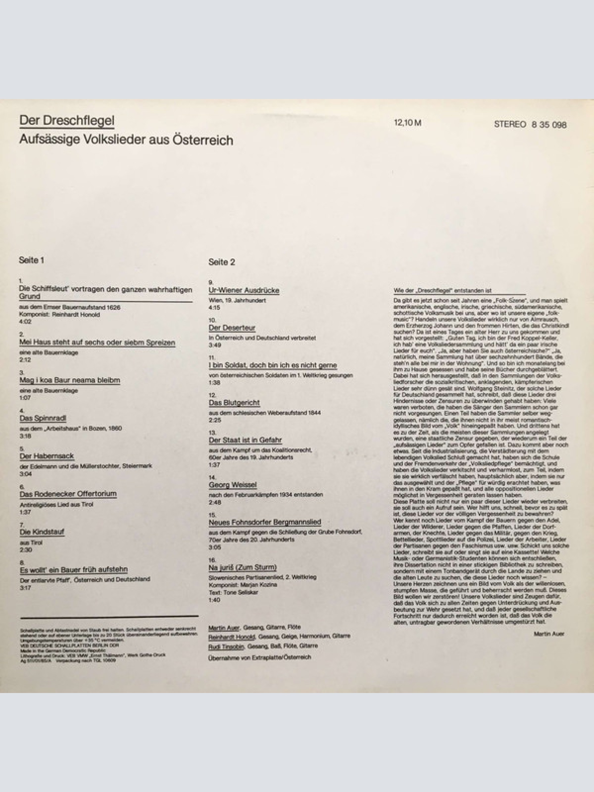 Vinyl / Der Dreschflegel - Aufsässige Volkslieder Aus Österreich