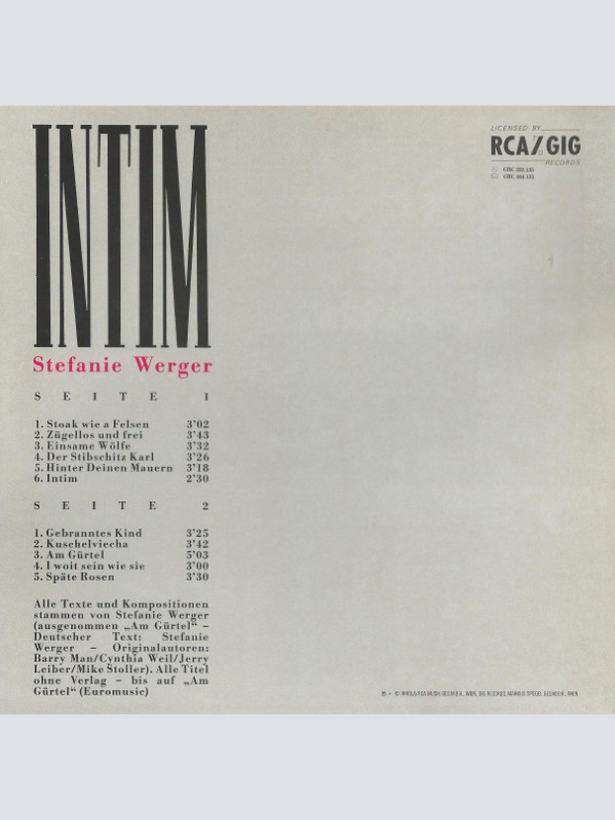 Vinyl / Stefanie Werger - Intim