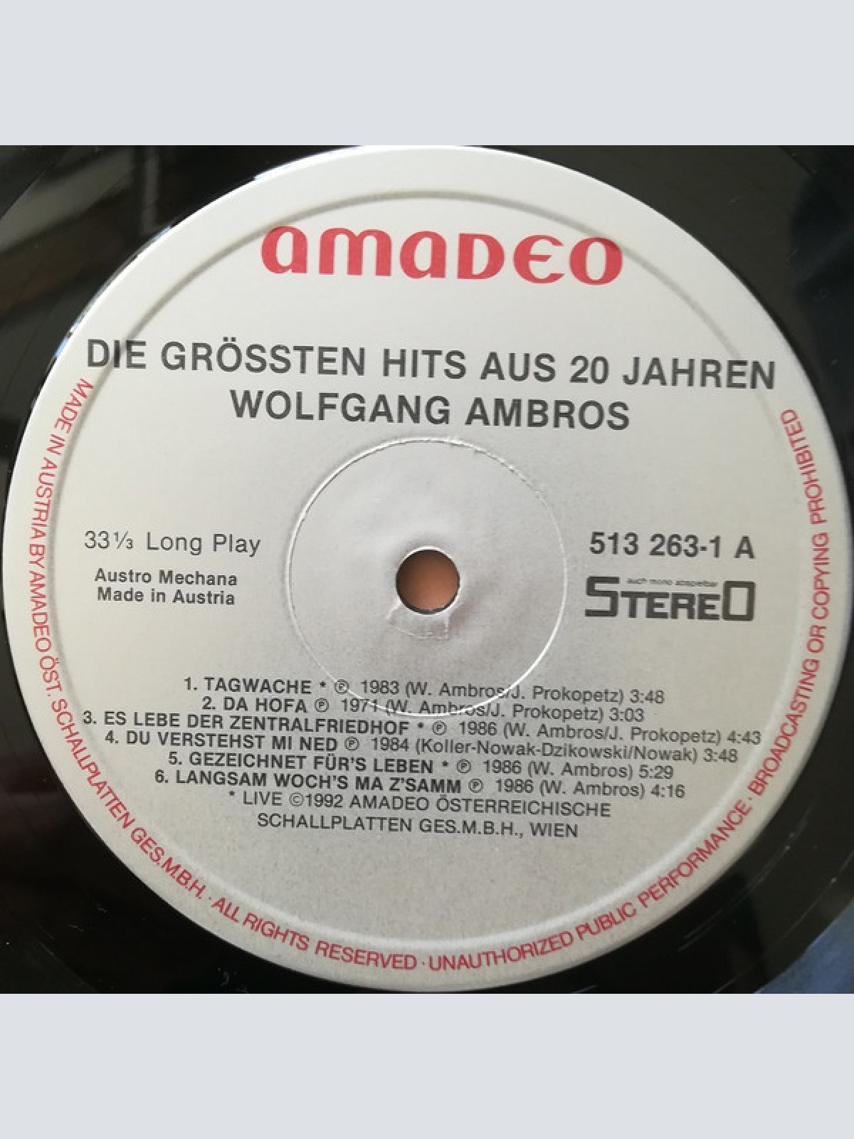 Vinyl / W. Ambros* - Die Grössten Hits Aus 20 Jahren