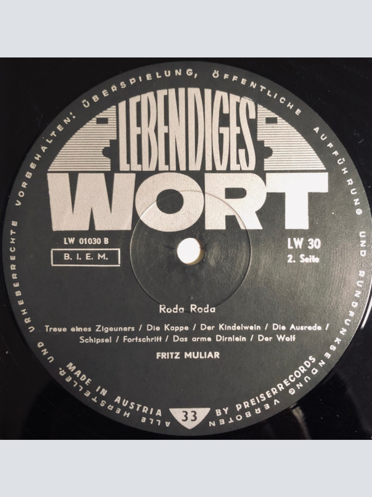 Vinyl / Fritz Muliar - Die Große Roda Roda Platte