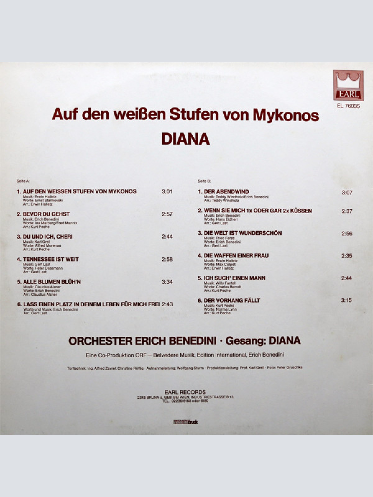 Vinyl / Diana* - Auf Den Weißen Stufen Von Mykonos