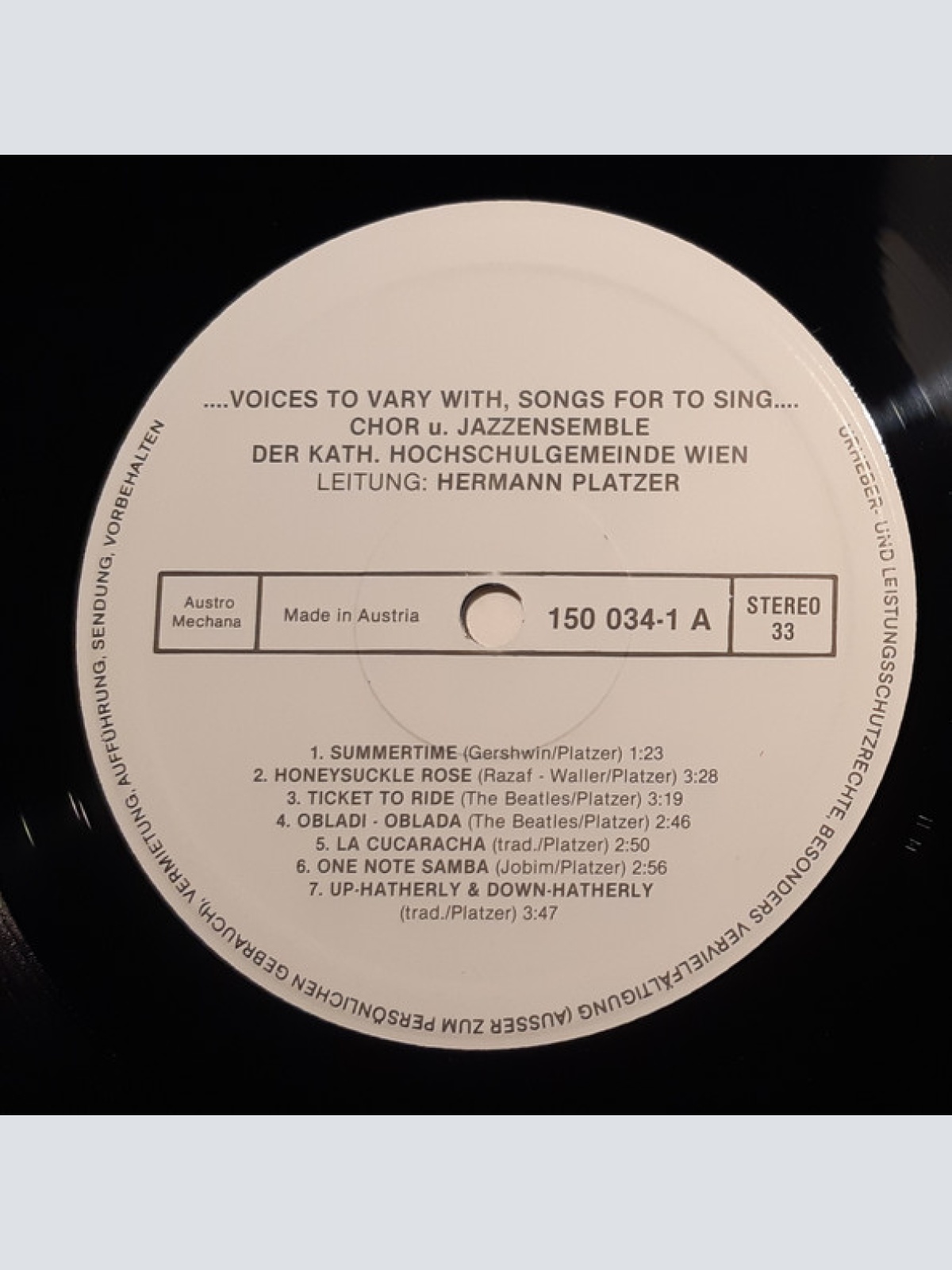 Vinyl / Jazzensemble & Chor der KHG - Wien - Voices To Vary With, Songs For To Sing