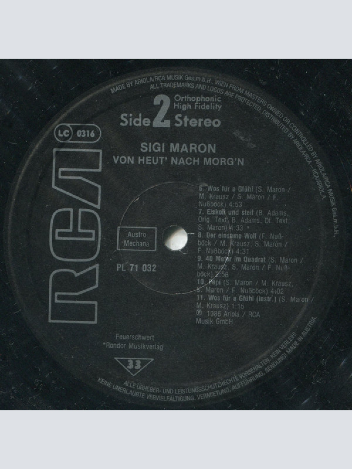 Vinyl / Sigi Maron - Von Heut' Nach Morg'n