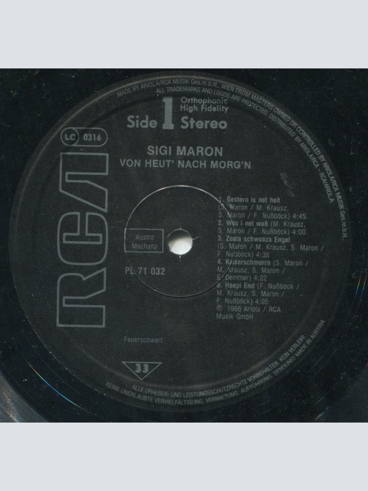Vinyl / Sigi Maron - Von Heut' Nach Morg'n