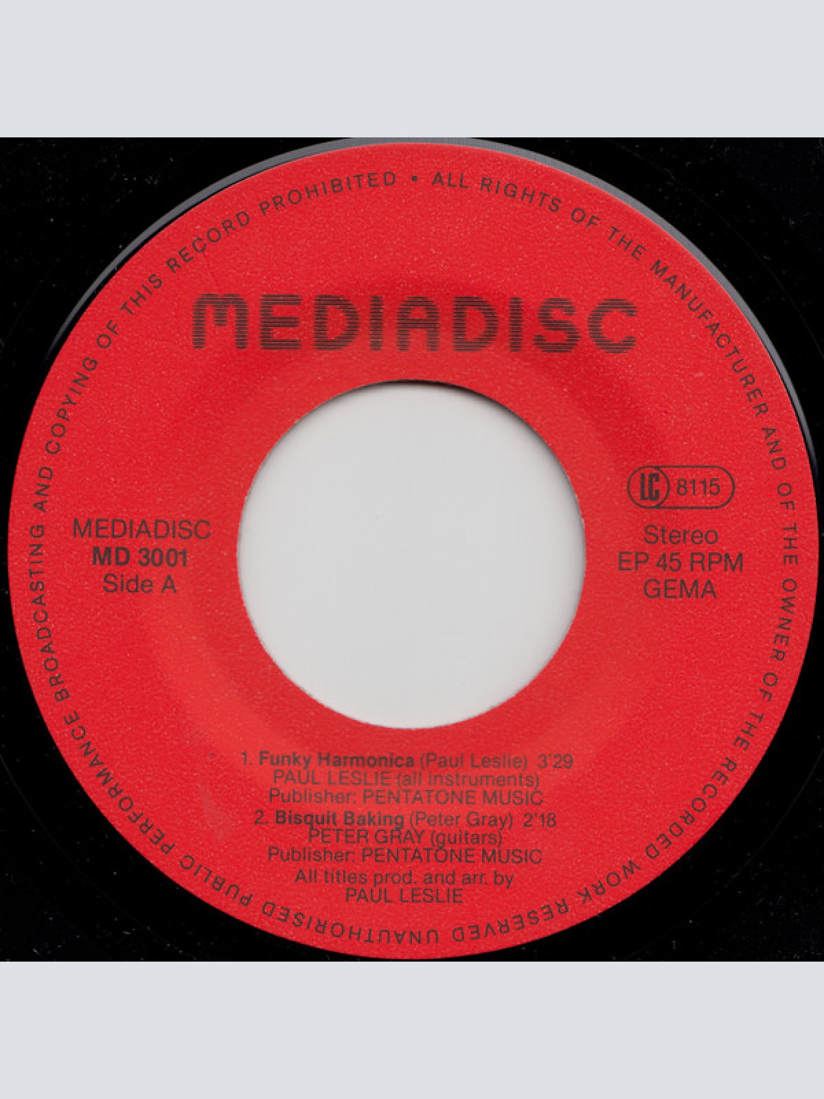 Vinyl / Paul Leslie / Peter Gray (5) - Funky Harmonica / Bisquit Baking