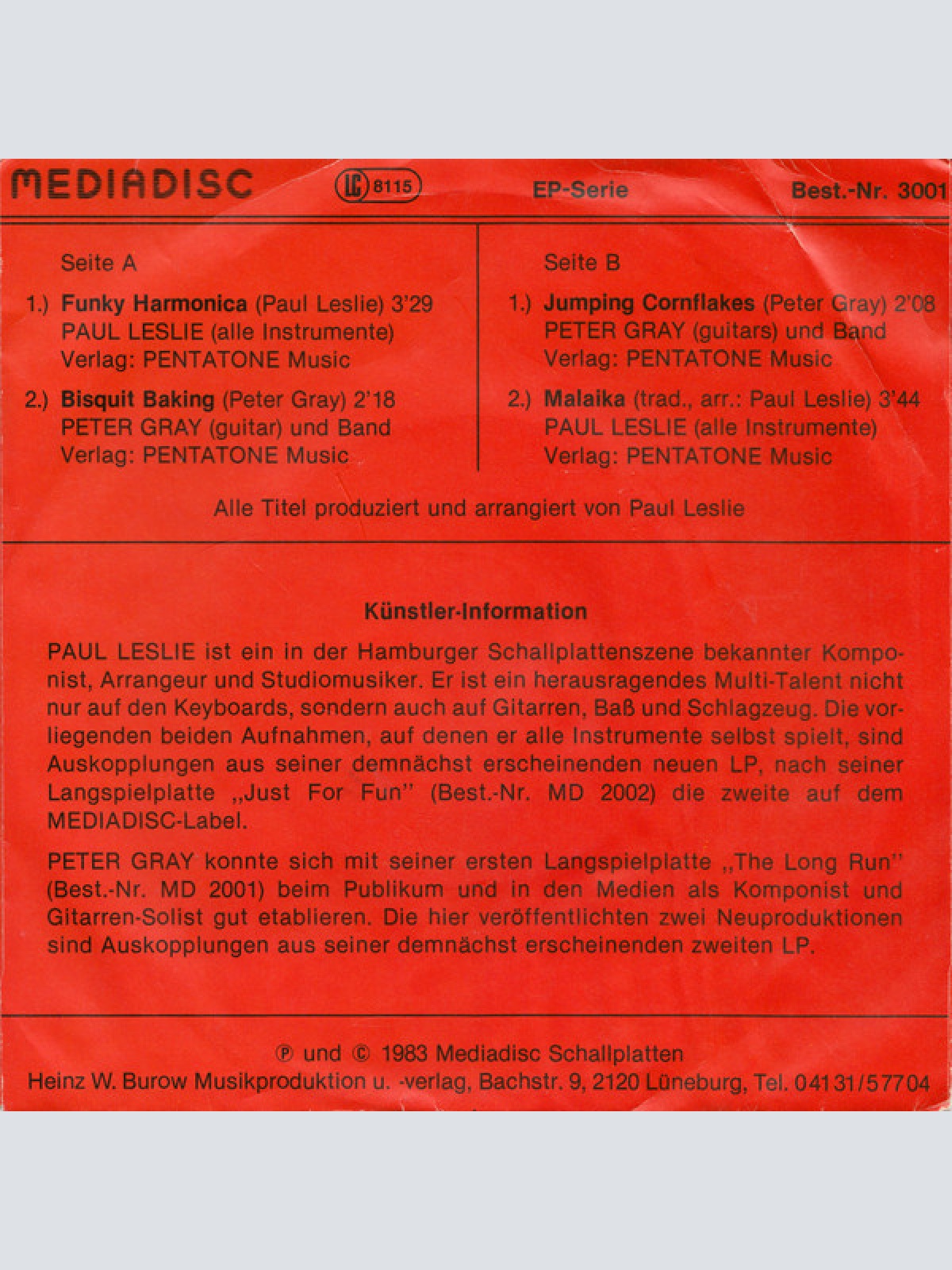 Vinyl / Paul Leslie / Peter Gray (5) - Funky Harmonica / Bisquit Baking
