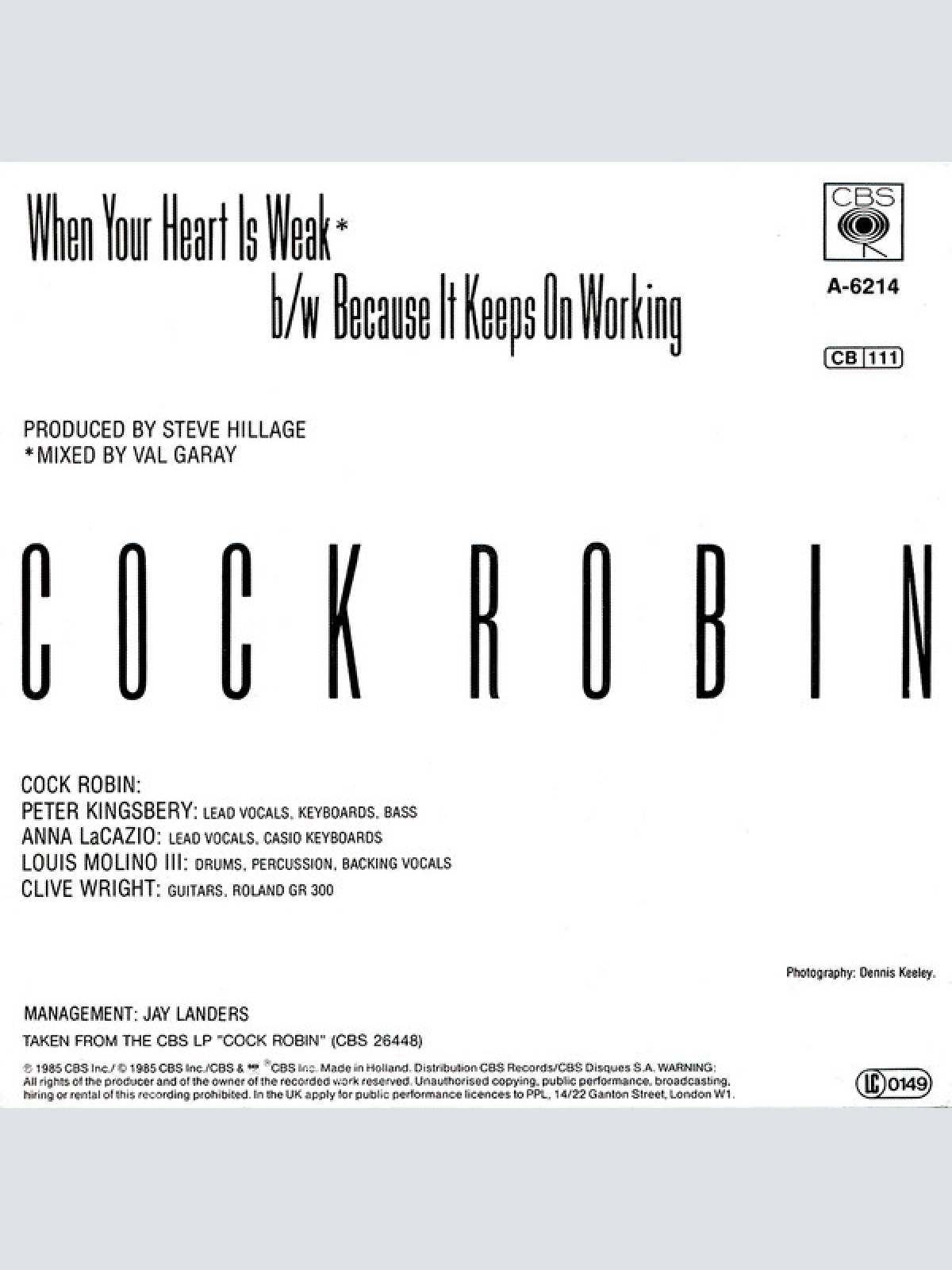 Vinyl / Cock Robin - When Your Heart Is Weak