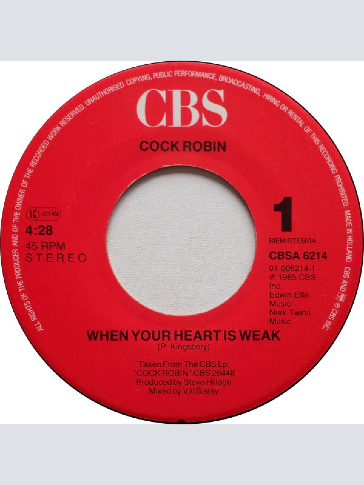 Vinyl / Cock Robin - When Your Heart Is Weak