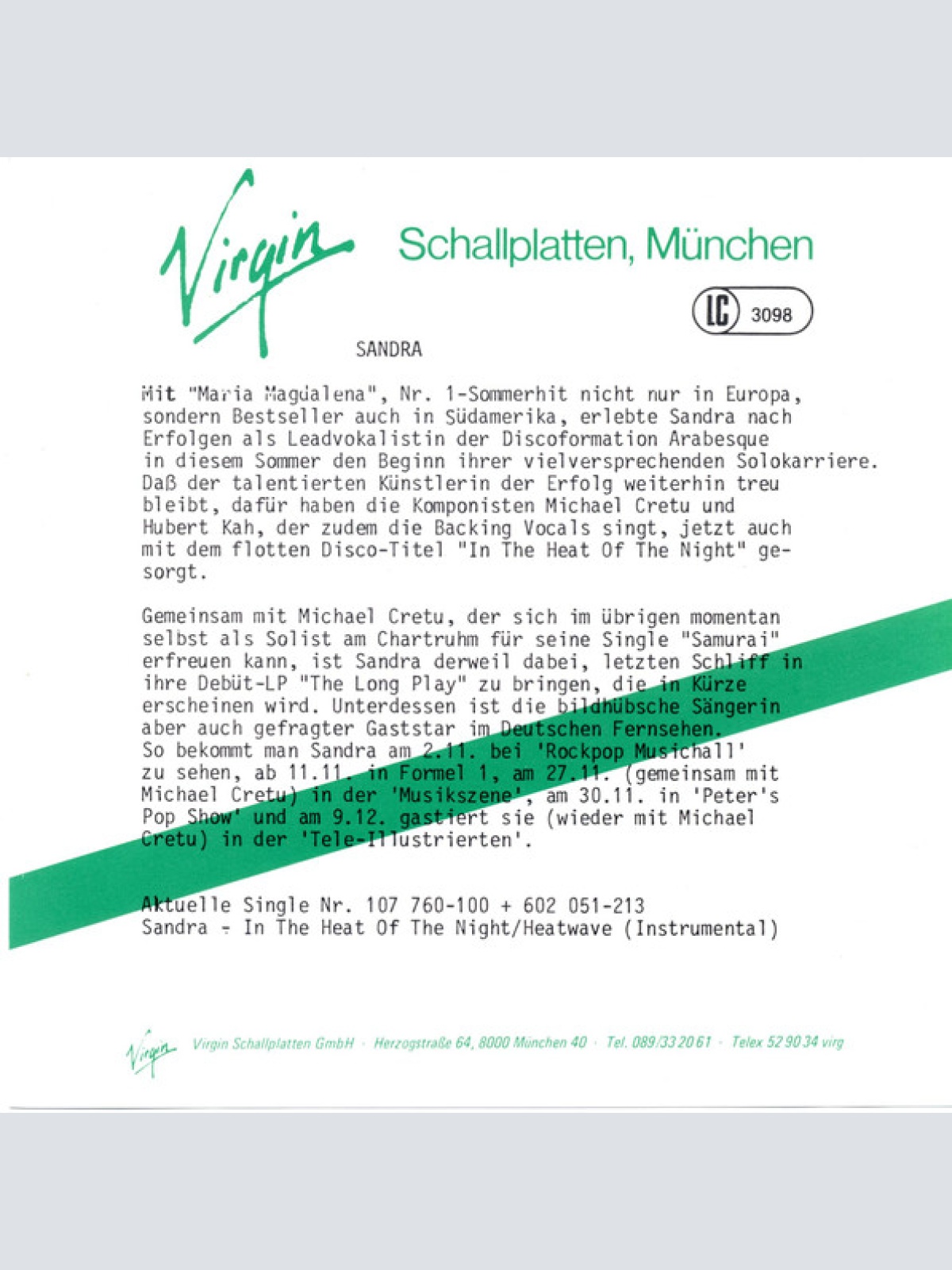 Vinyl / Sandra - In The Heat Of The Night