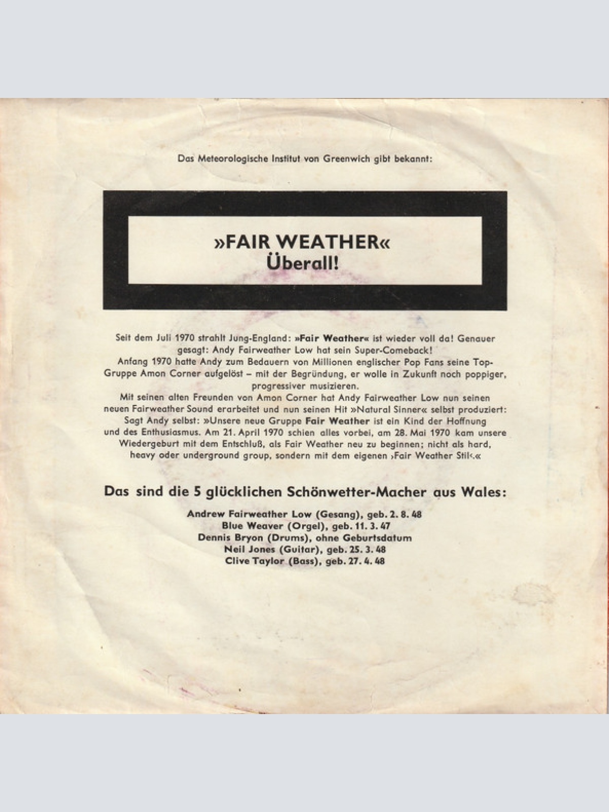 Vinyl / Fair Weather - Natural Sinner
