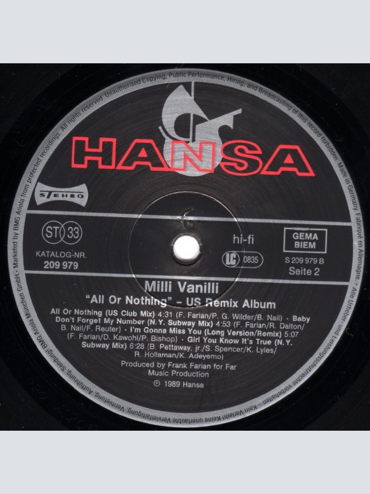 Vinyl / Milli Vanilli - All Or Nothing - The U.S.-Remix Album