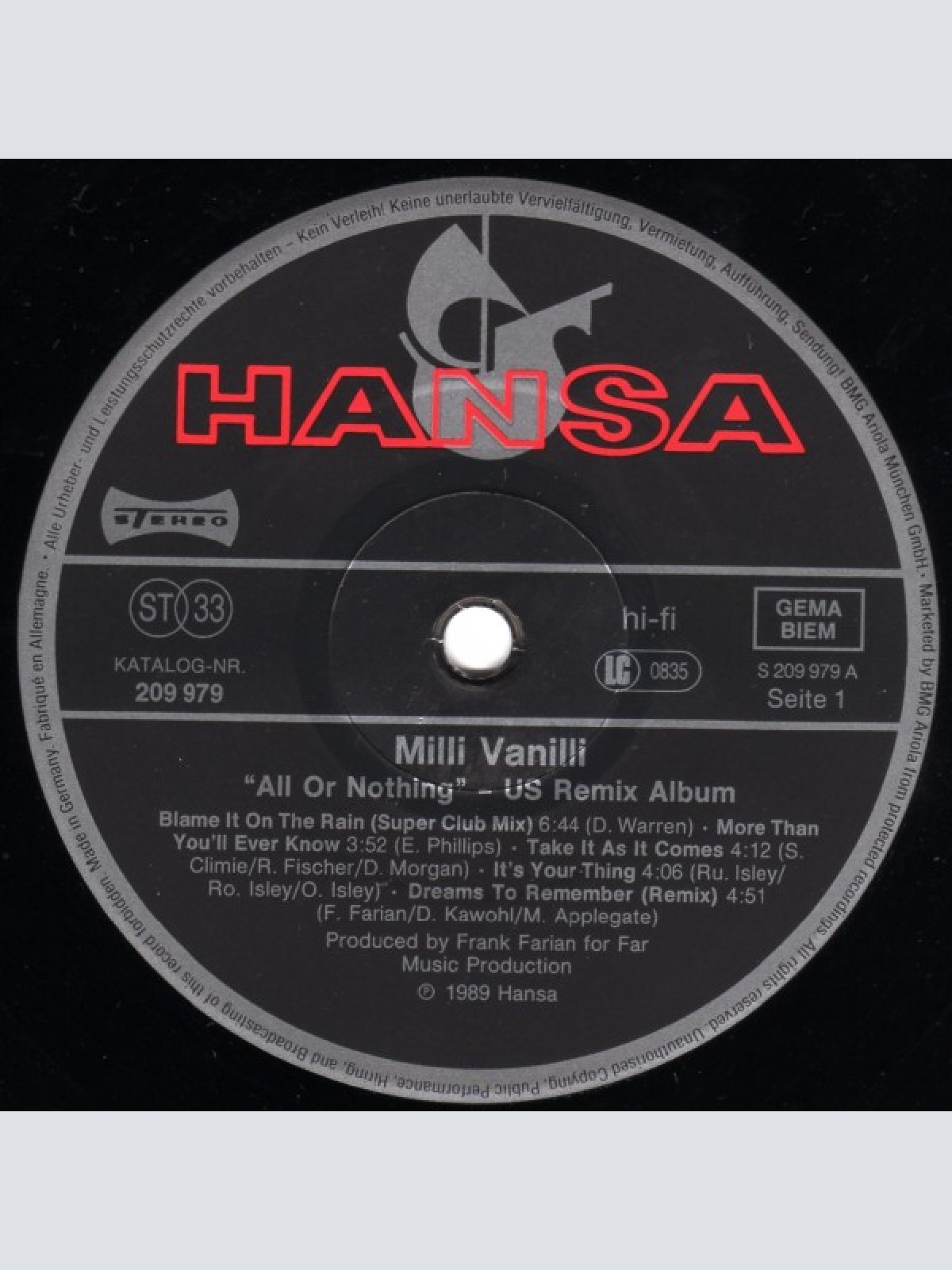 Vinyl / Milli Vanilli - All Or Nothing - The U.S.-Remix Album