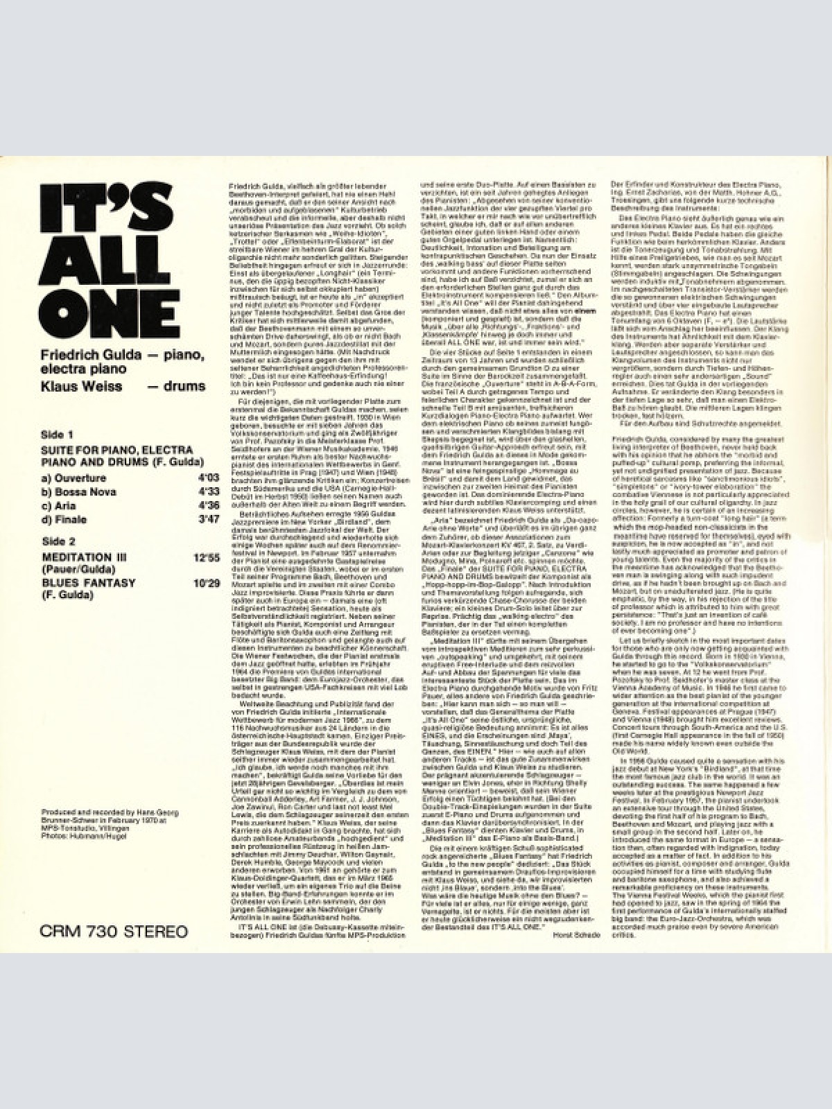 Vinyl / Friedrich Gulda - It's All One