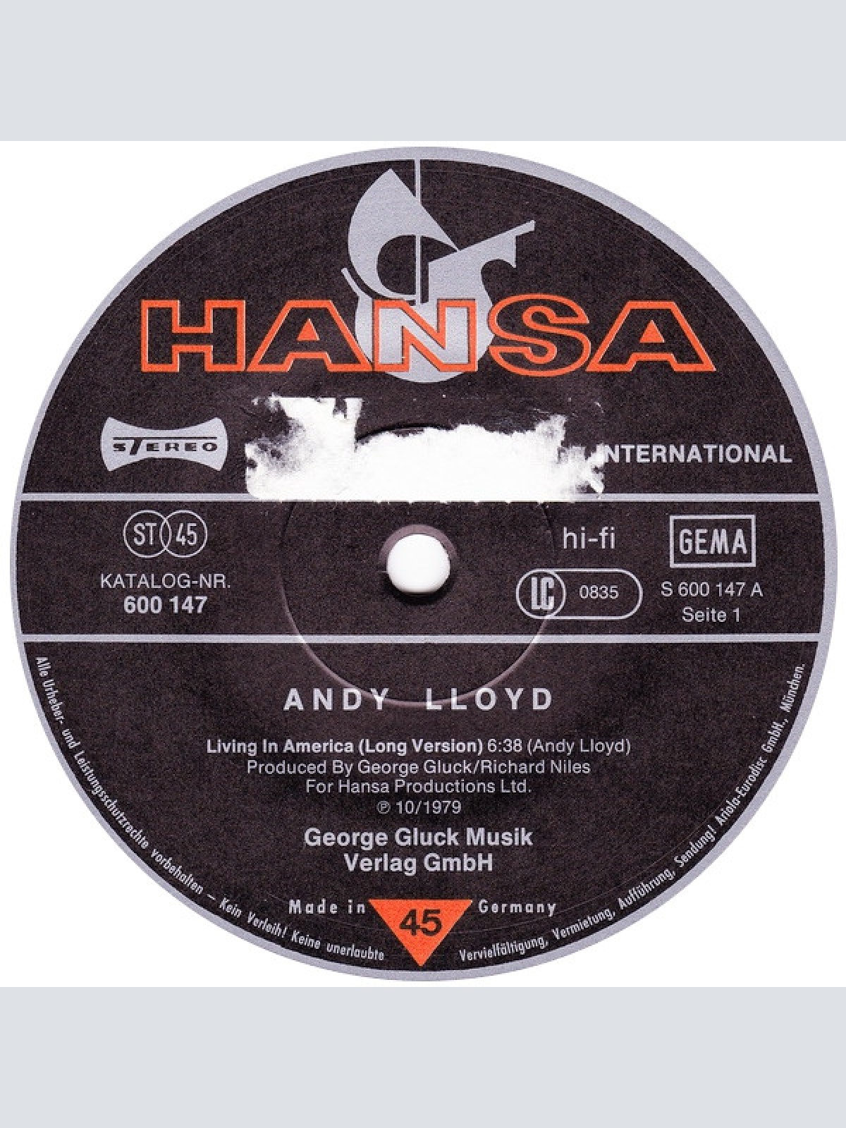 Vinyl / Andy Lloyd - Living In America (Long Version)