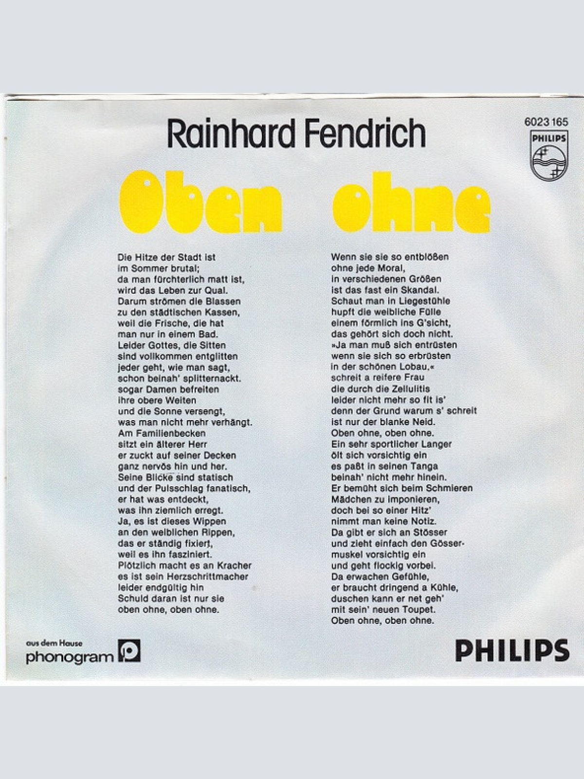 Vinyl / Rainhard Fendrich - Oben Ohne