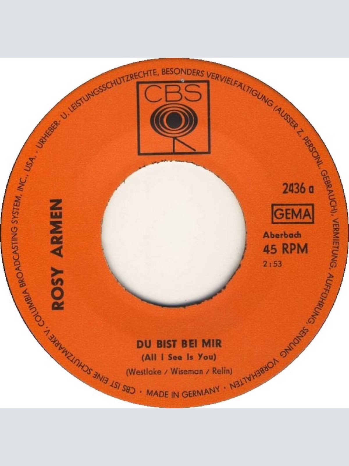 Vinyl / Rosy Armen - Du Bist Bei Mir