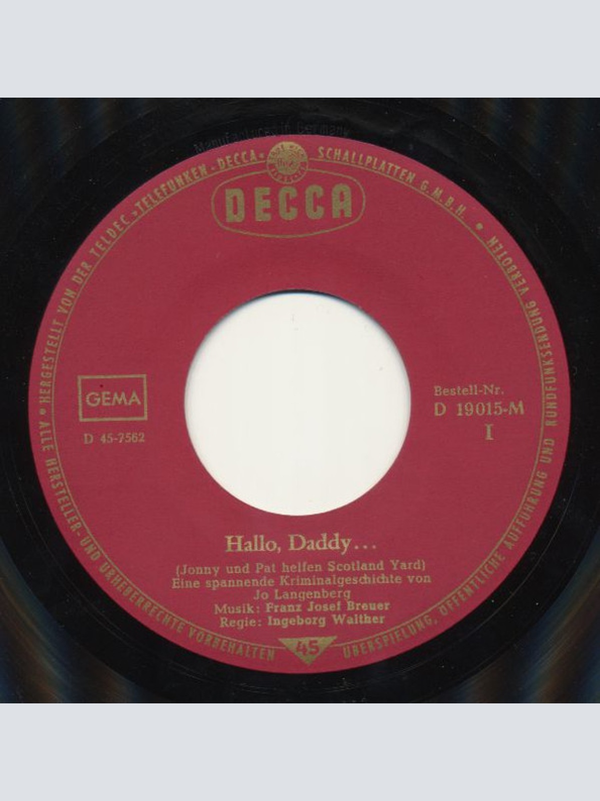 Vinyl / Jo Langenberg - Hallo Daddy... (Jonny Und Pat Helfen Scotland Yard)
