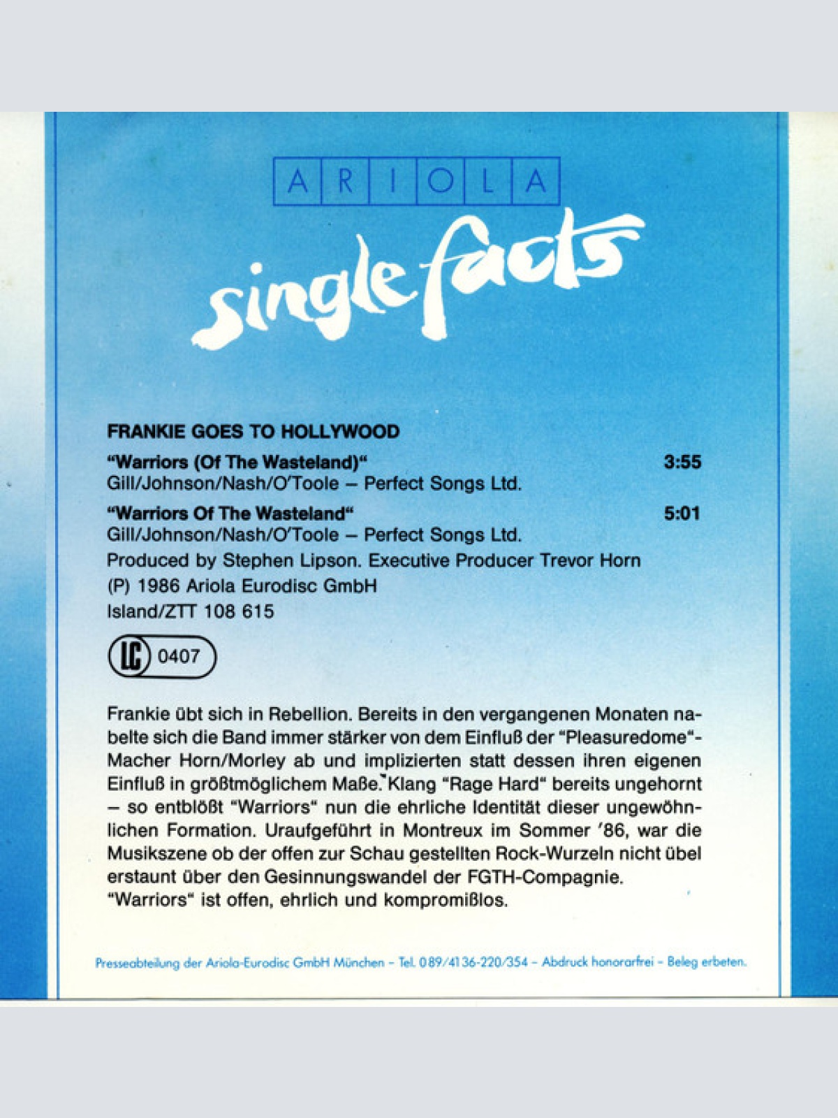 Vinyl / Frankie Goes To Hollywood - Warriors (Of The Wasteland)