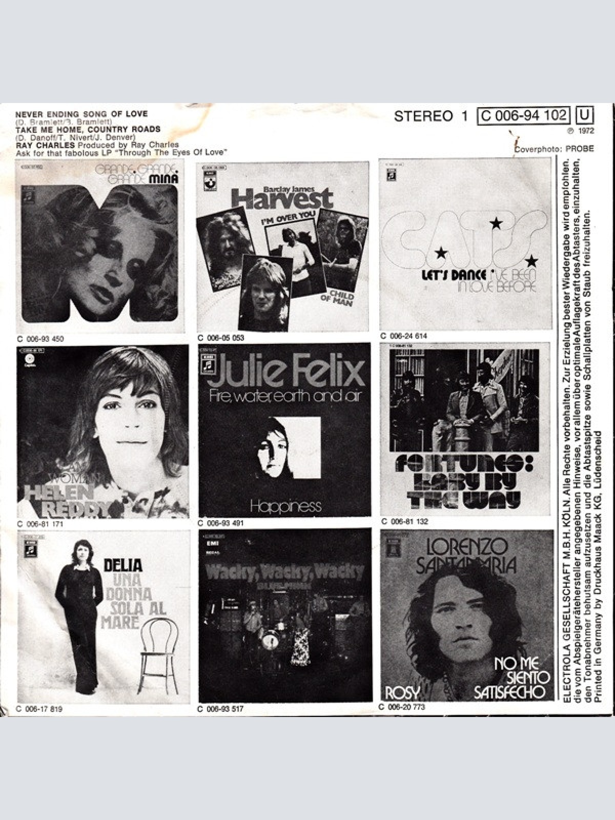 Vinyl / Ray Charles - Never Ending Song Of Love / Take Me Home, Country Roads