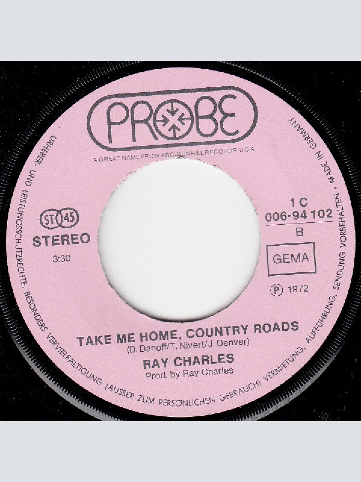 Vinyl / Ray Charles - Never Ending Song Of Love / Take Me Home, Country Roads