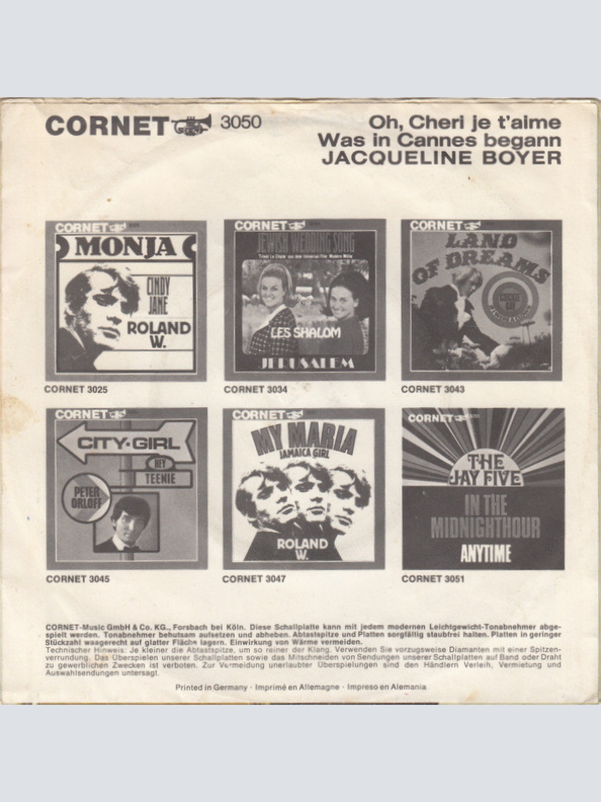 Vinyl / Jacqueline Boyer - Oh, Cheri Je T'aime / Was In Cannes Begann