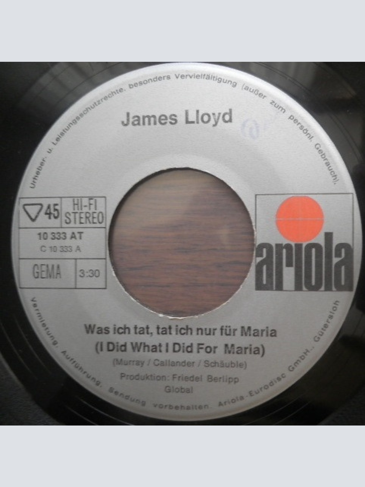 Vinyl / James Lloyd - Was Ich Tat, Tat Ich Nur Für Maria (I Did What I Did For Maria)