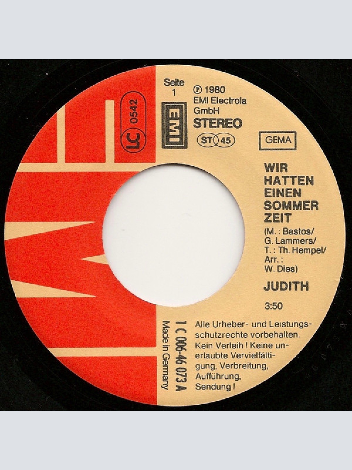 Vinyl / Judith* - Wir Hatten Einen Sommer Zeit