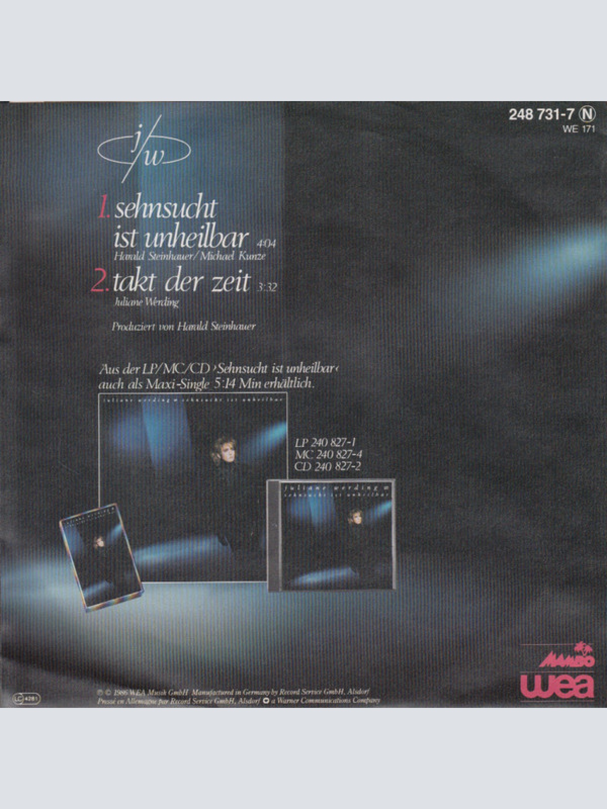 Vinyl / Juliane Werding - Sehnsucht Ist Unheilbar