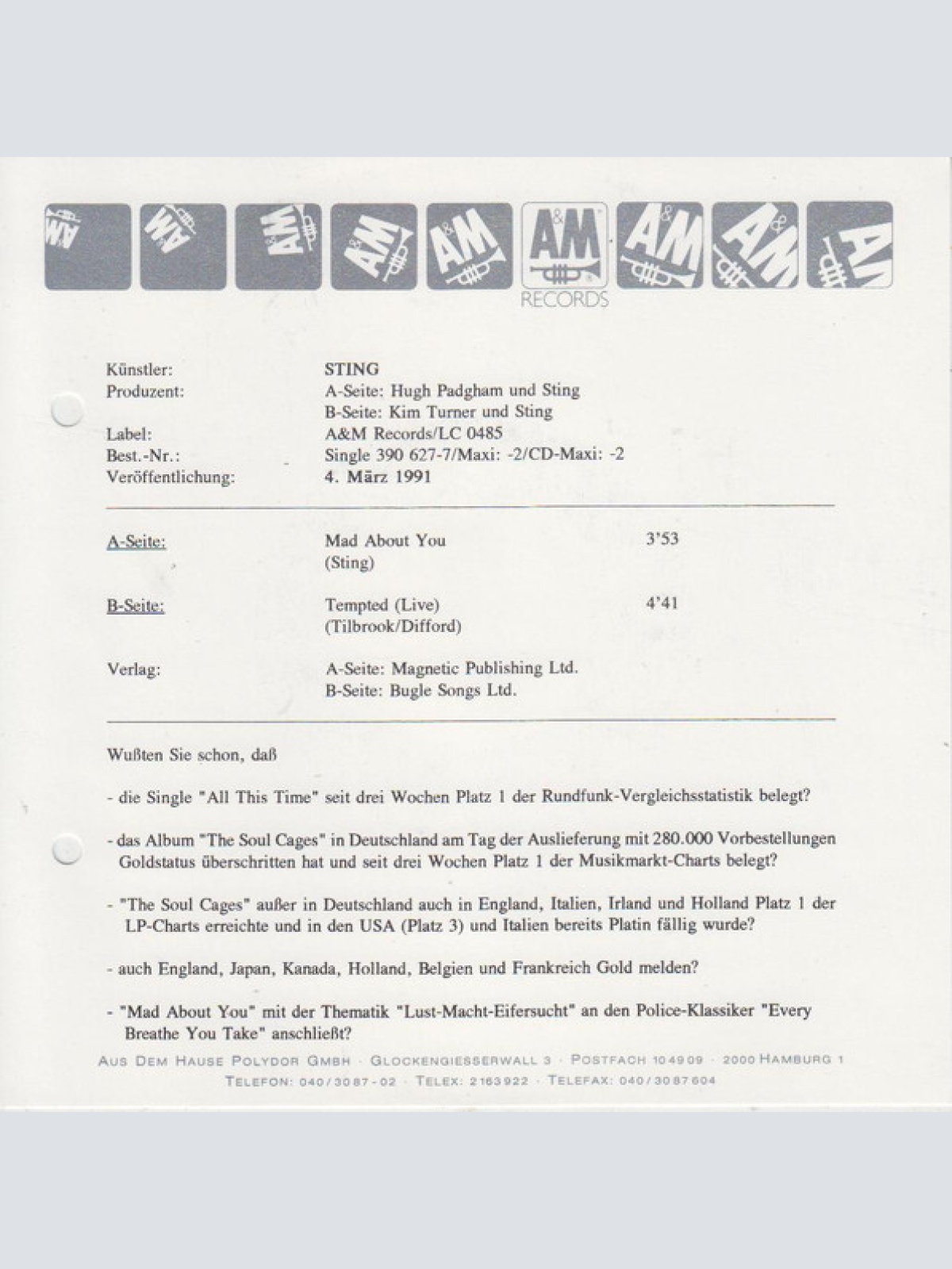 Vinyl / Sting - Mad About You