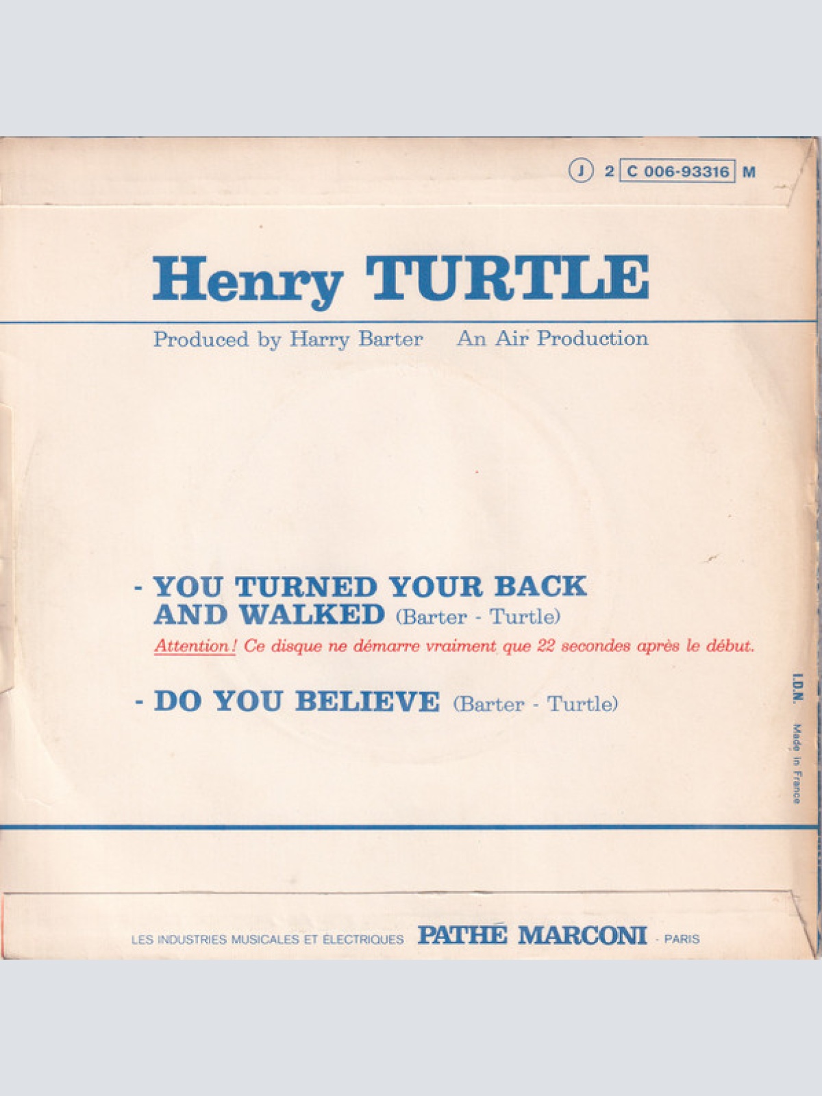 Vinyl / Henry Turtle - You Turned Your Back And Walked Away