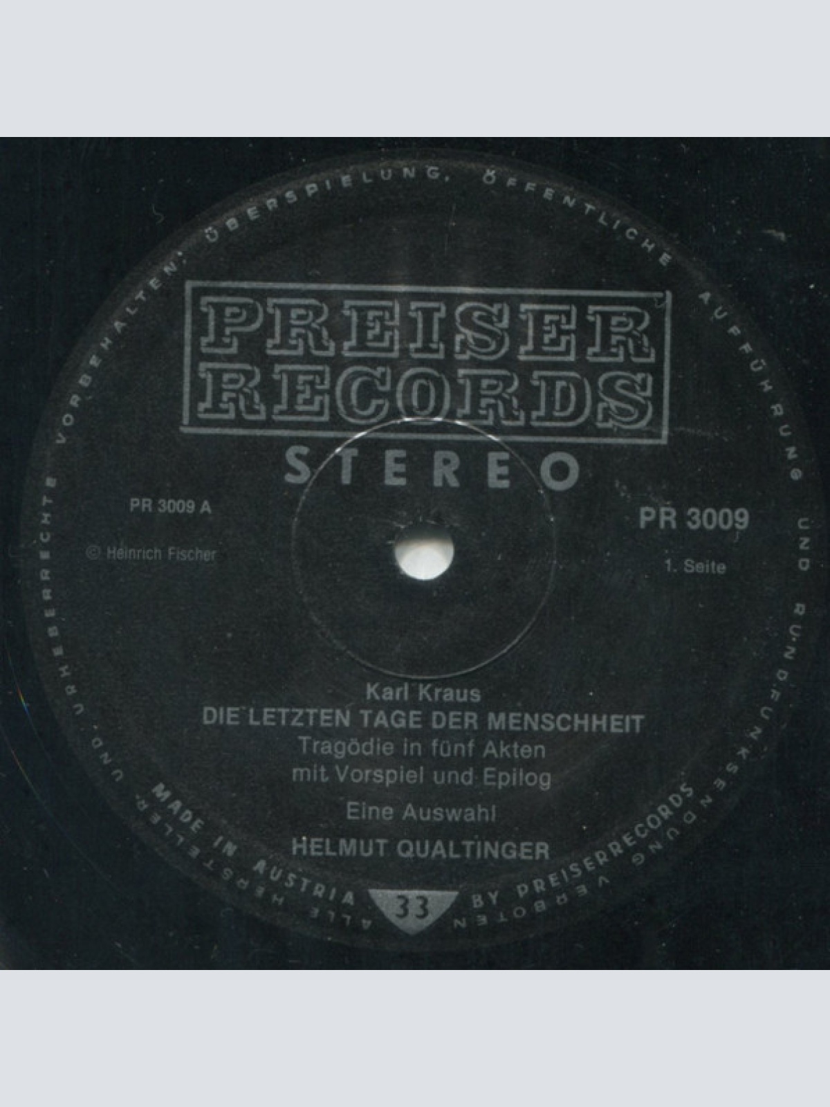 Vinyl / Qualtinger* Liest Karl Kraus - Die Letzten Tage Der Menschheit