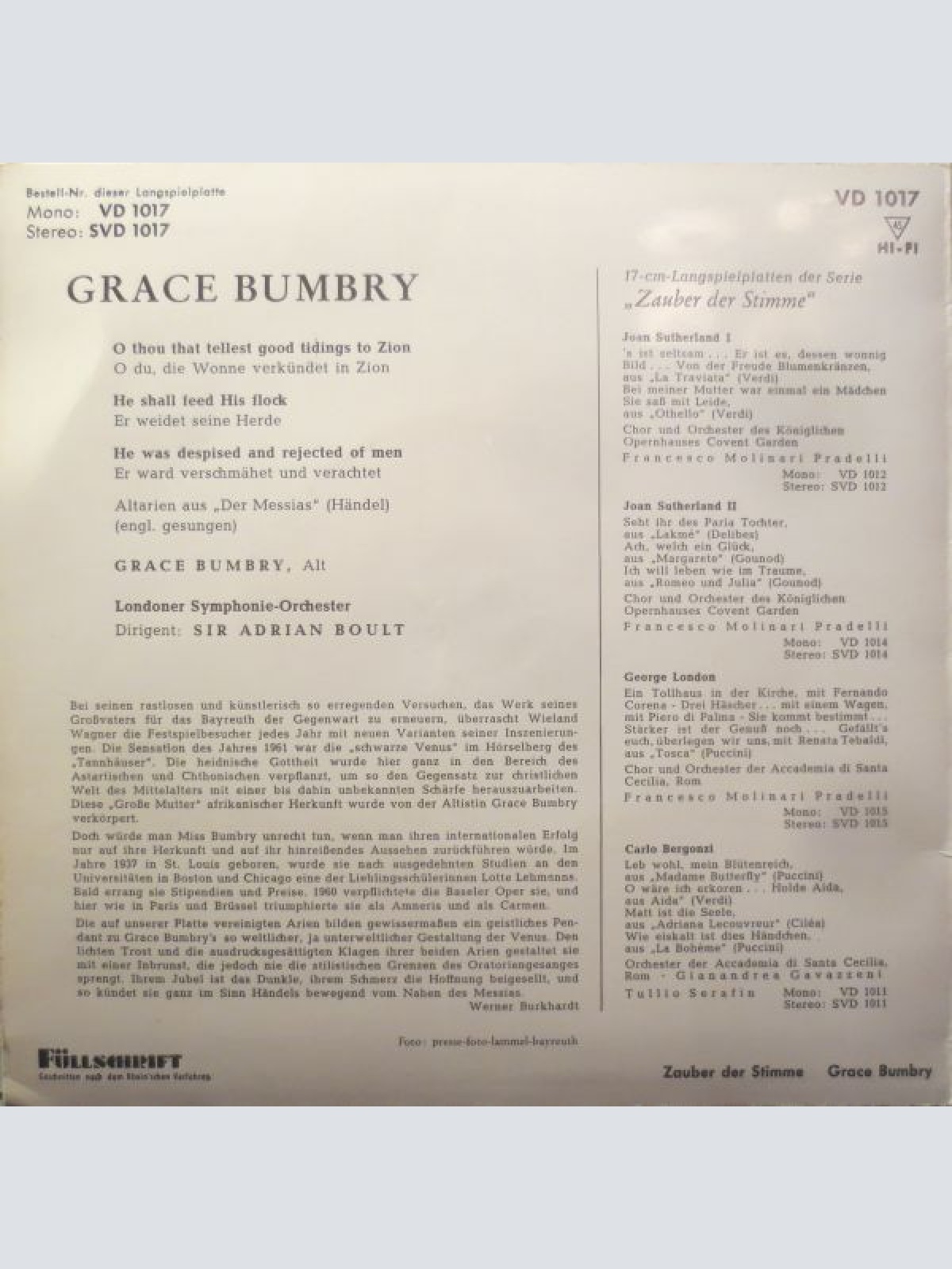 Vinyl / Grace Bumbry, Londoner Symphonie-Orchester*, Sir Adrian Boult - Aus Dem Messias