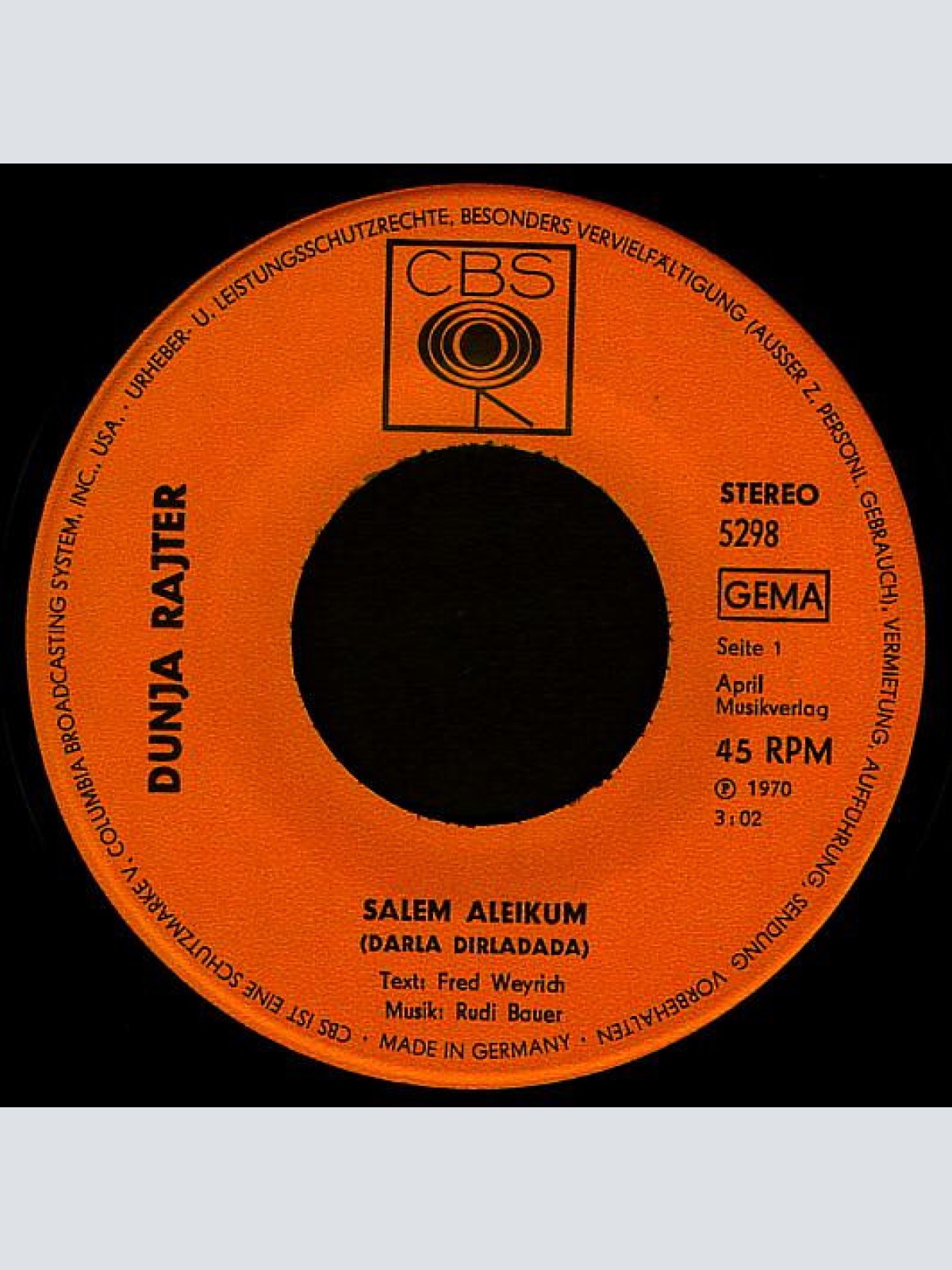 Vinyl / Dunja Rajter - Salem Aleikum (Darla Dirladada)