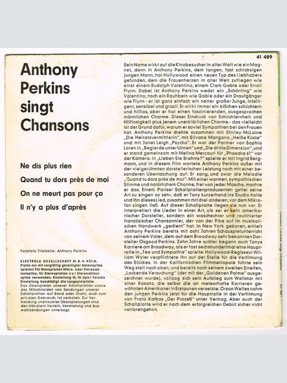Vinyl / Anthony Perkins - Singt Chansons