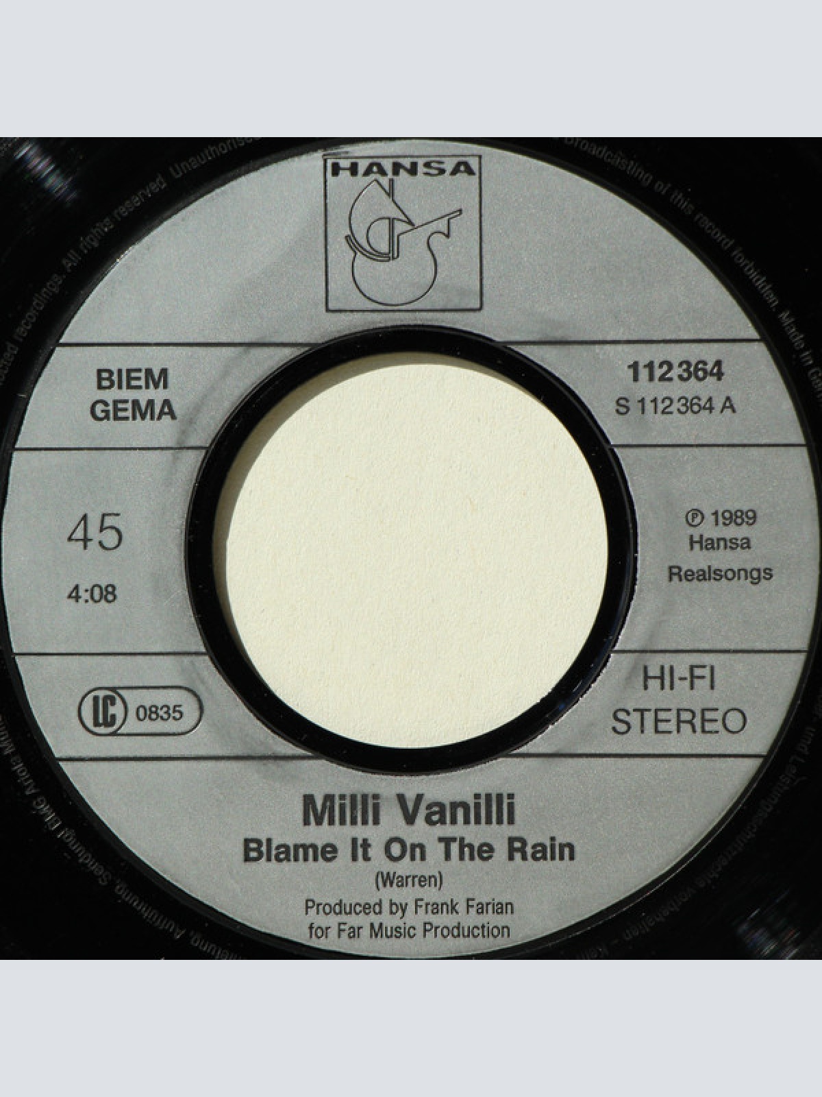 Vinyl / Milli Vanilli - Blame It On The Rain