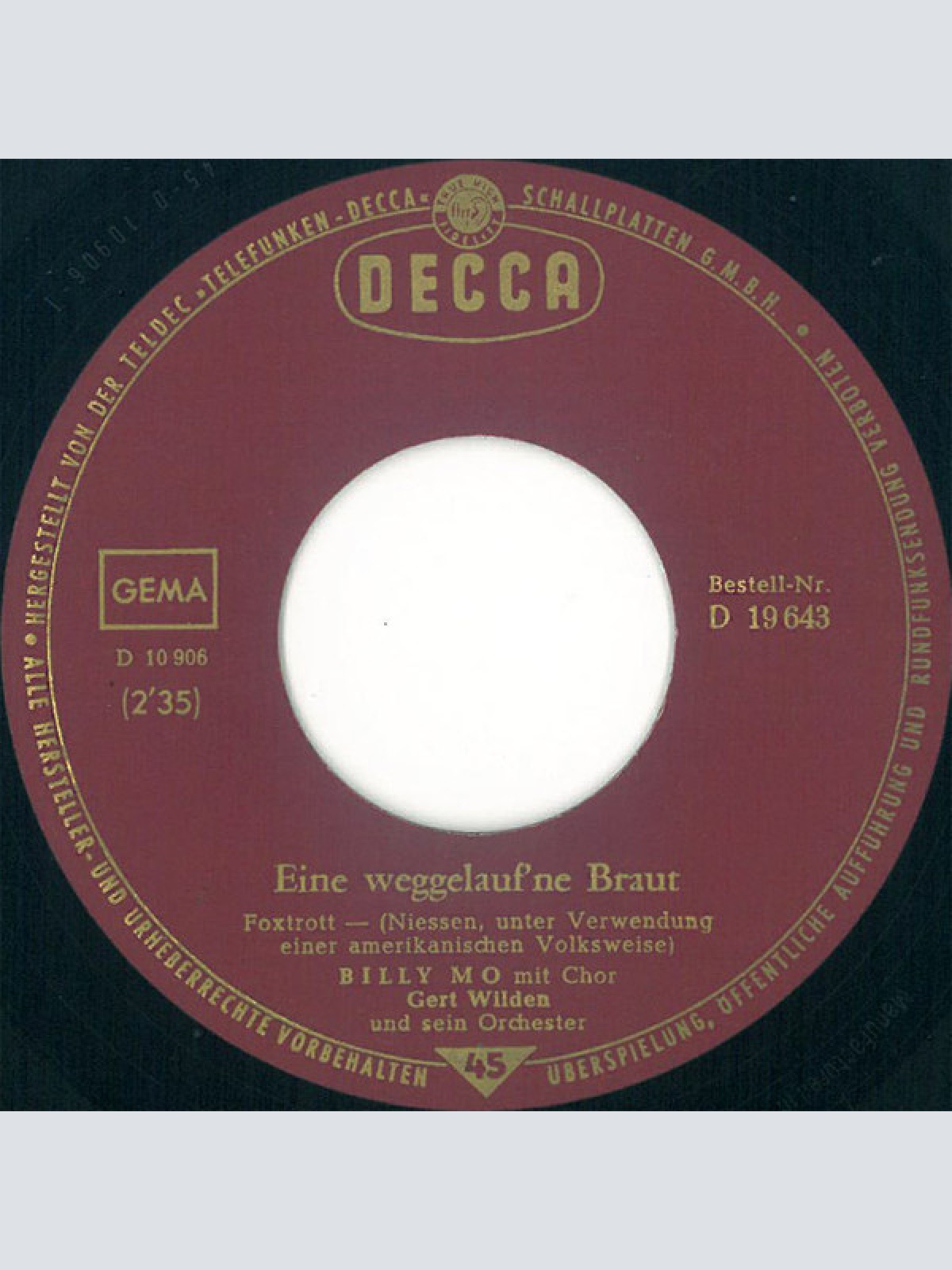 Vinyl / Billy Mo - Denk Doch Nicht Immer An Die Kohlen