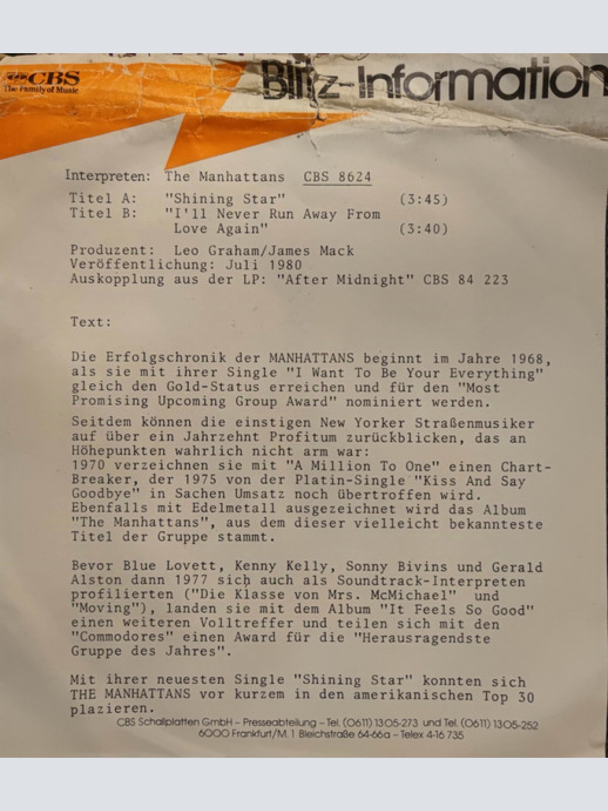 Vinyl / Manhattans - Shining Star