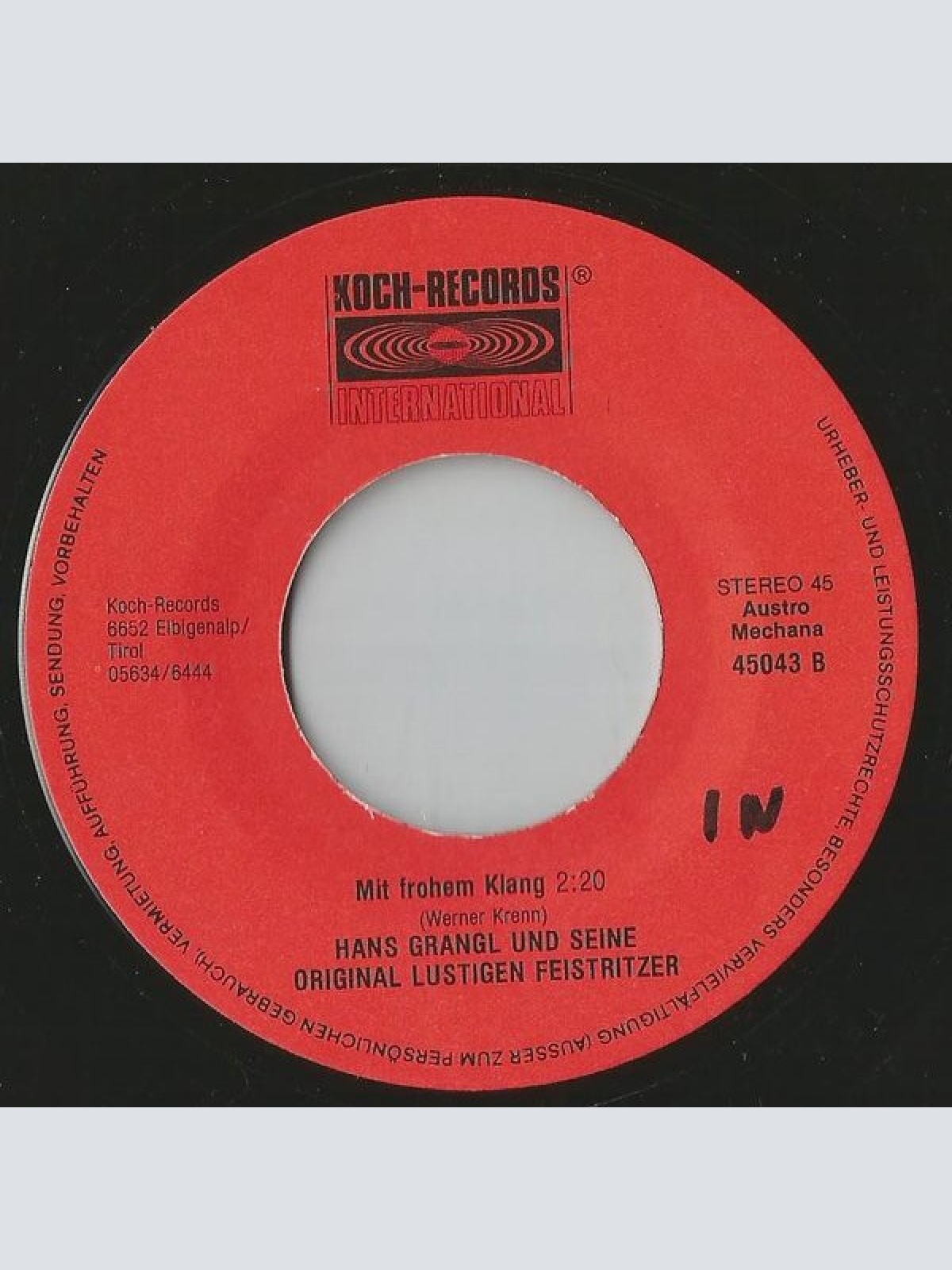 Vinyl / Hans Grangl Und Seine Original Lustigen Feistritzer* - A Busserl  Auf's Wangerl